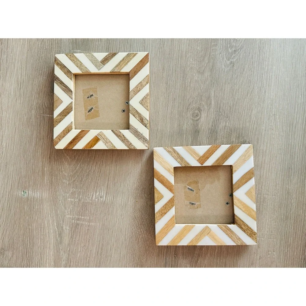 Boho Opalhouse Inlay Wood Picture Frames 4x4 Set of 2 Chevron Geometric Modern